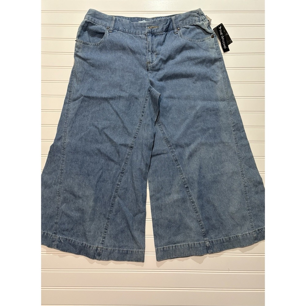 Versailles Gaucho Pants Womens Size 8 Blue Denim Wide Leg Cropped Culotte Ramie